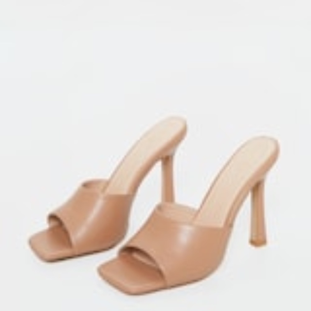 Tan Square Toe Mule High Heels